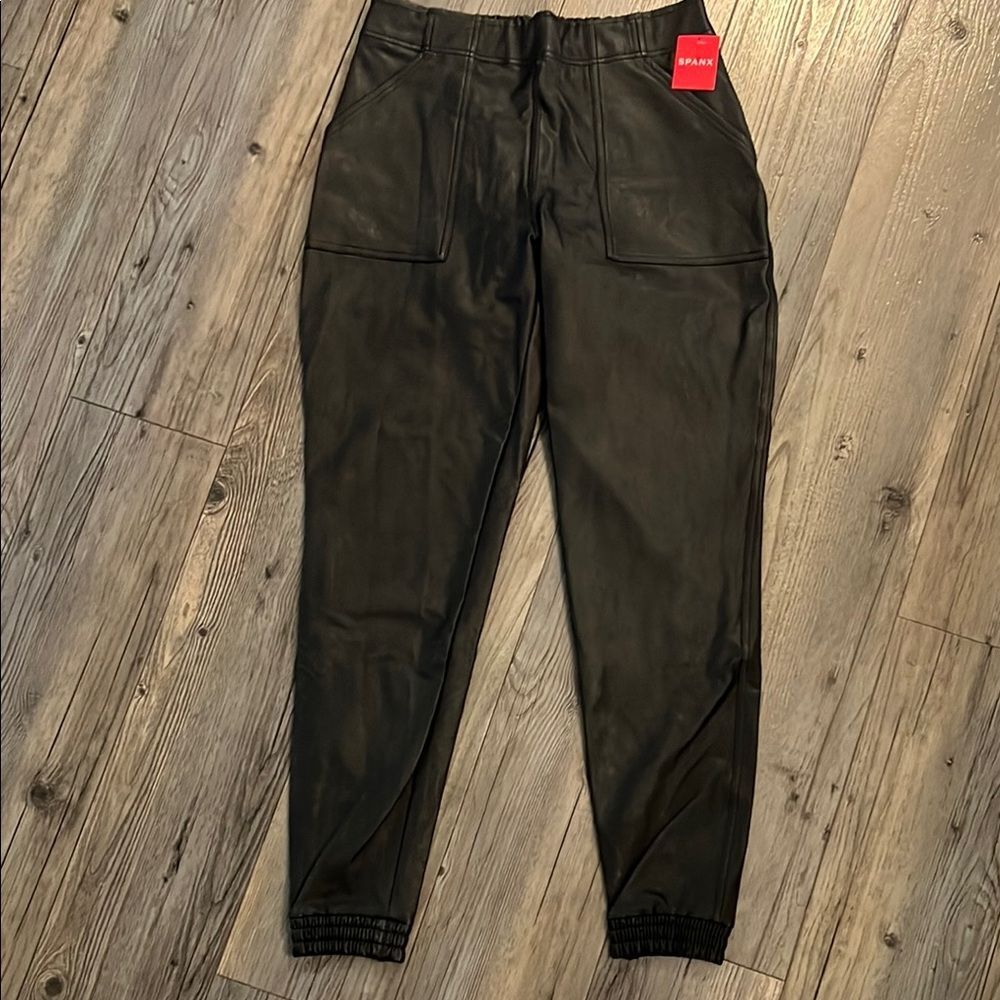 SPANX Black Jogger Track Pants with Tapered Legs